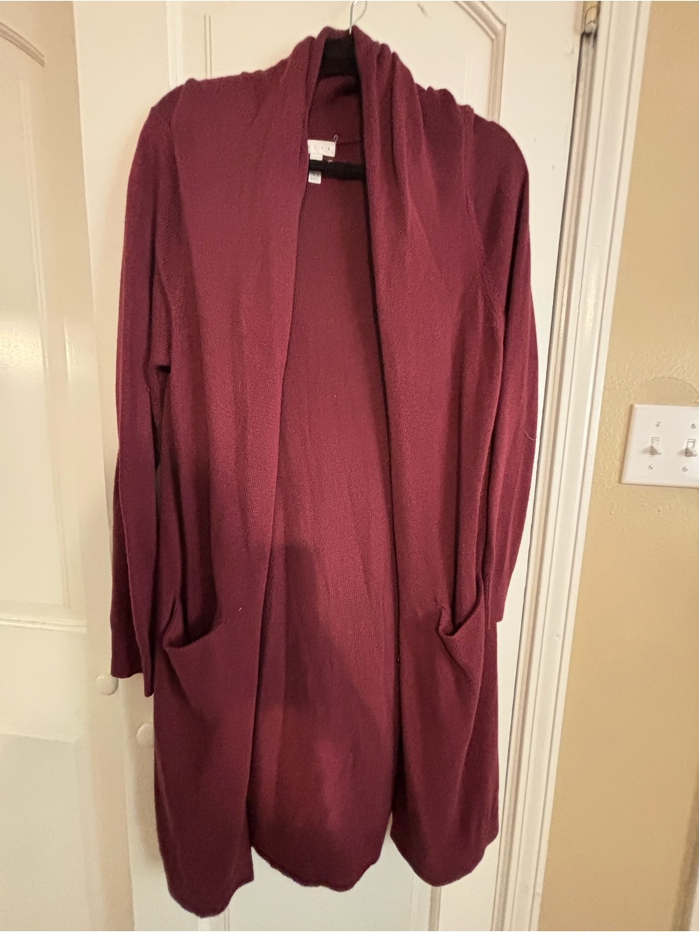 Leith Open-Front Burgundy Long Cardigan